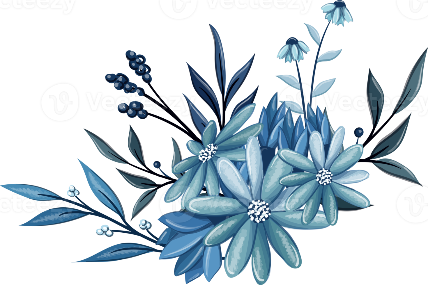 blauer blumenstrauß mit aquarell png