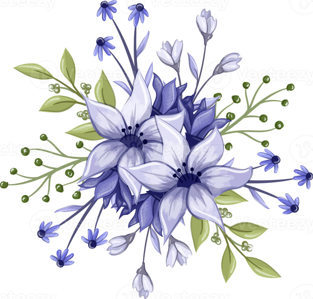 bouquet floral violet à l'aquarelle png