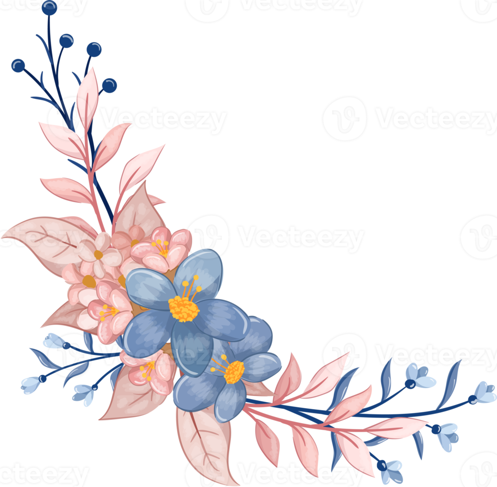 Blue Flower Arrangement with watercolor style png