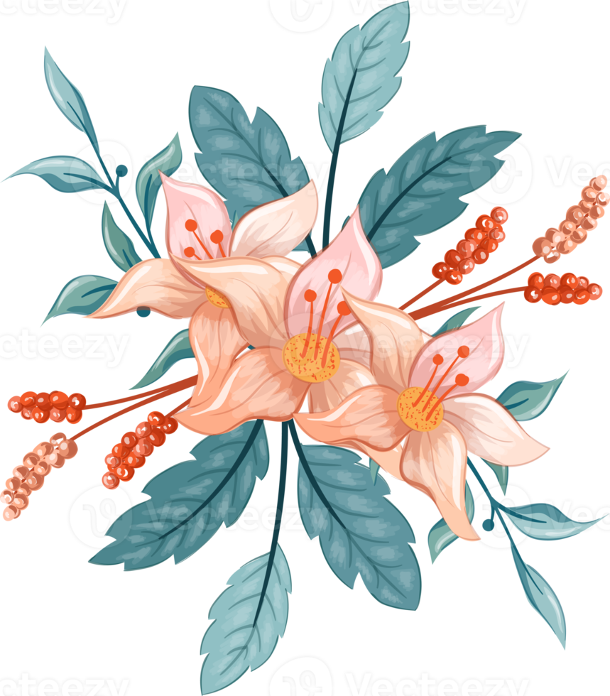 orange blomma arrangemang med vattenfärg stil png