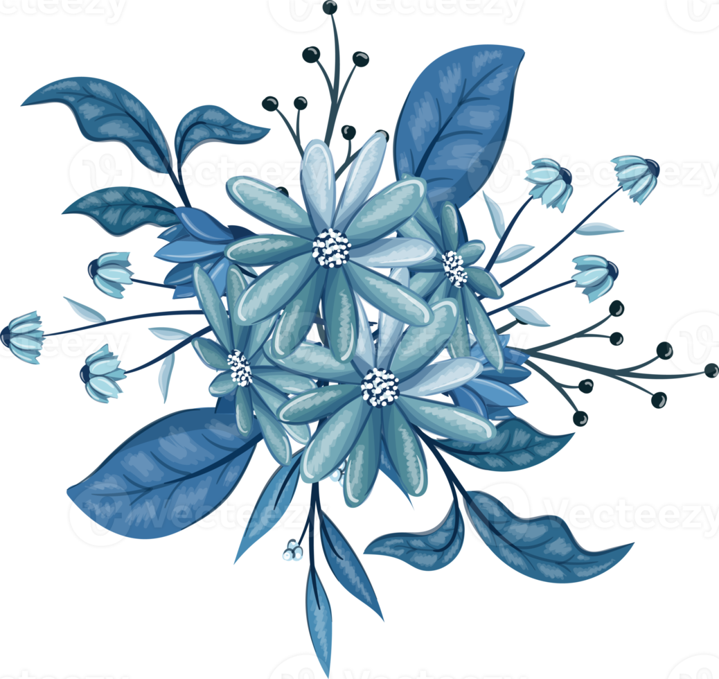 Blue Floral Bouquet With Watercolor png