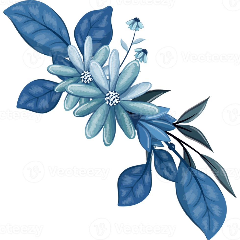 blauw bloemen boeket met waterverf png