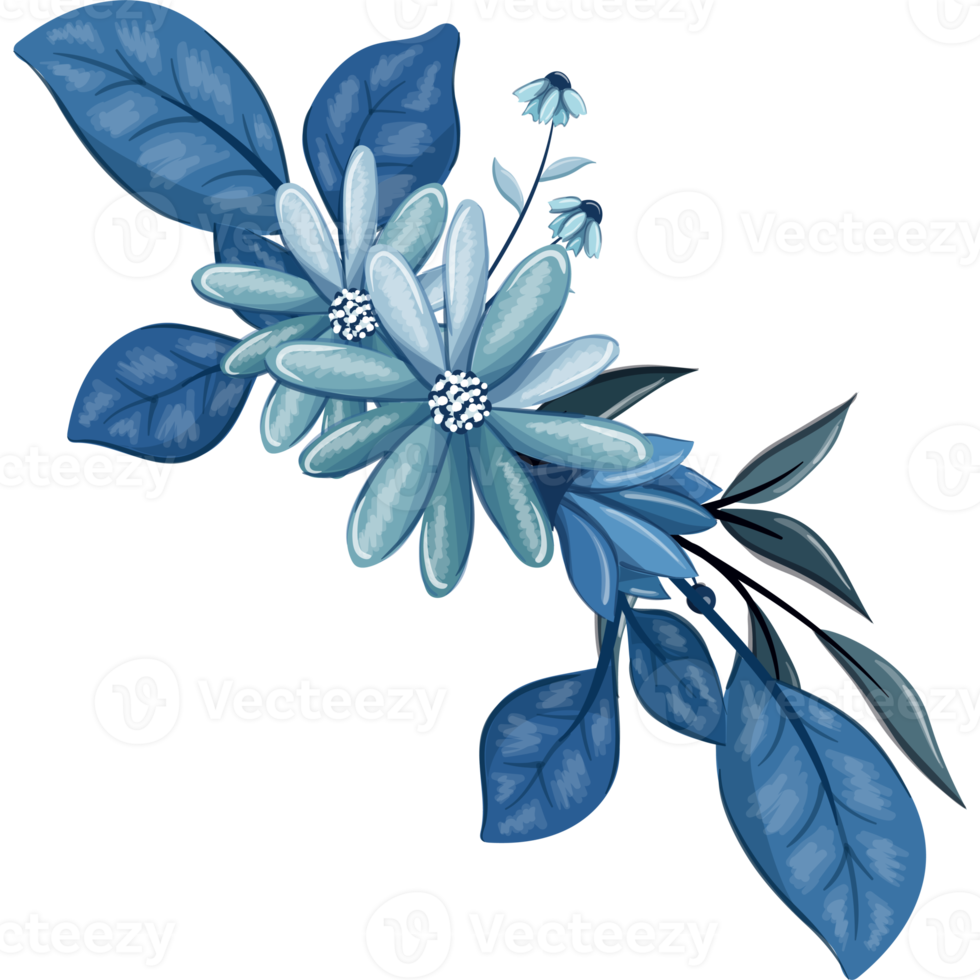 blå blommig bukett med vattenfärg png