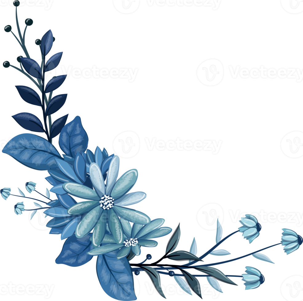 bouquet floral bleu à l'aquarelle png