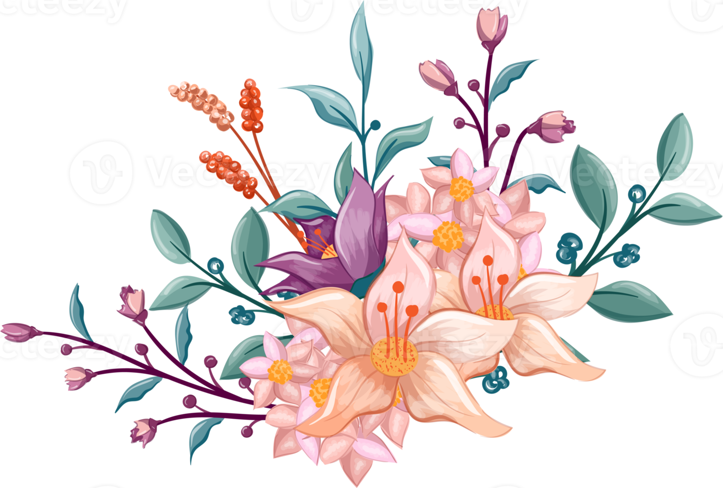 Orange Flower Arrangement with watercolor style png