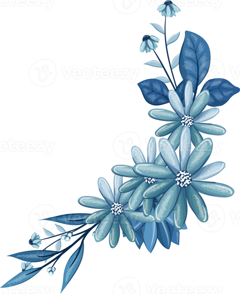 blauw bloemen boeket met waterverf png