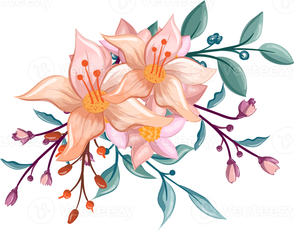 orange blomma arrangemang med vattenfärg stil png