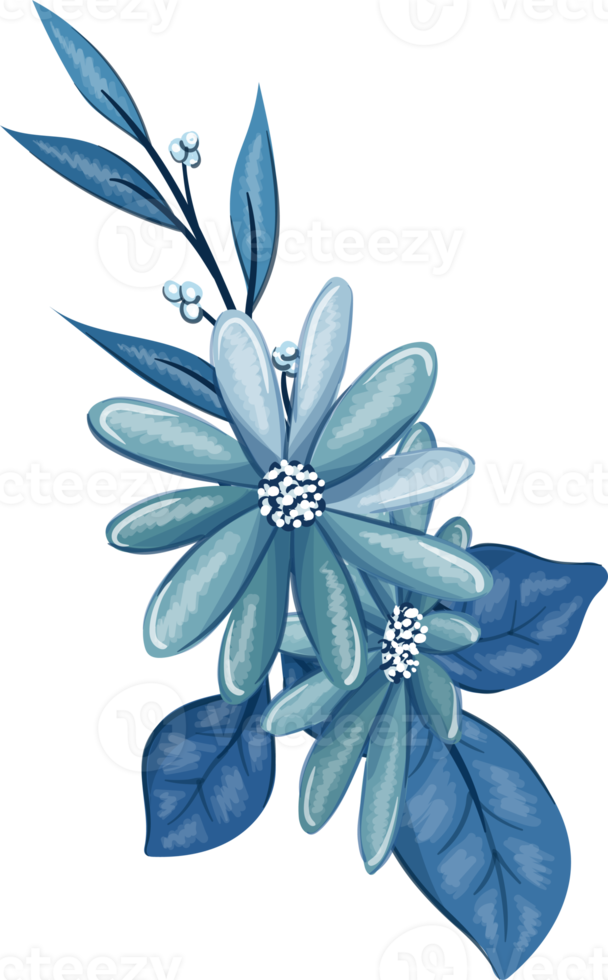 blauw bloemen boeket met waterverf png