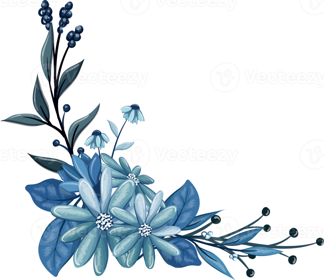 bouquet floral bleu à l'aquarelle png