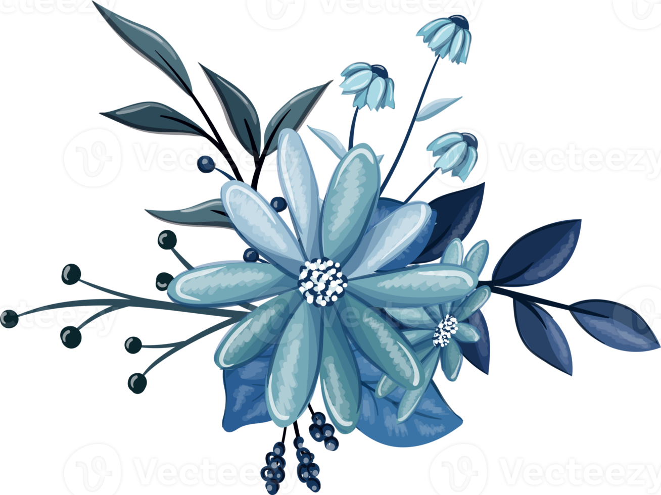 blauw bloemen boeket met waterverf png