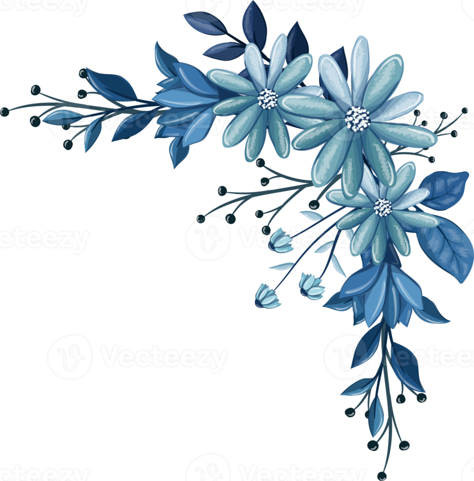 buquê floral azul com aquarela png