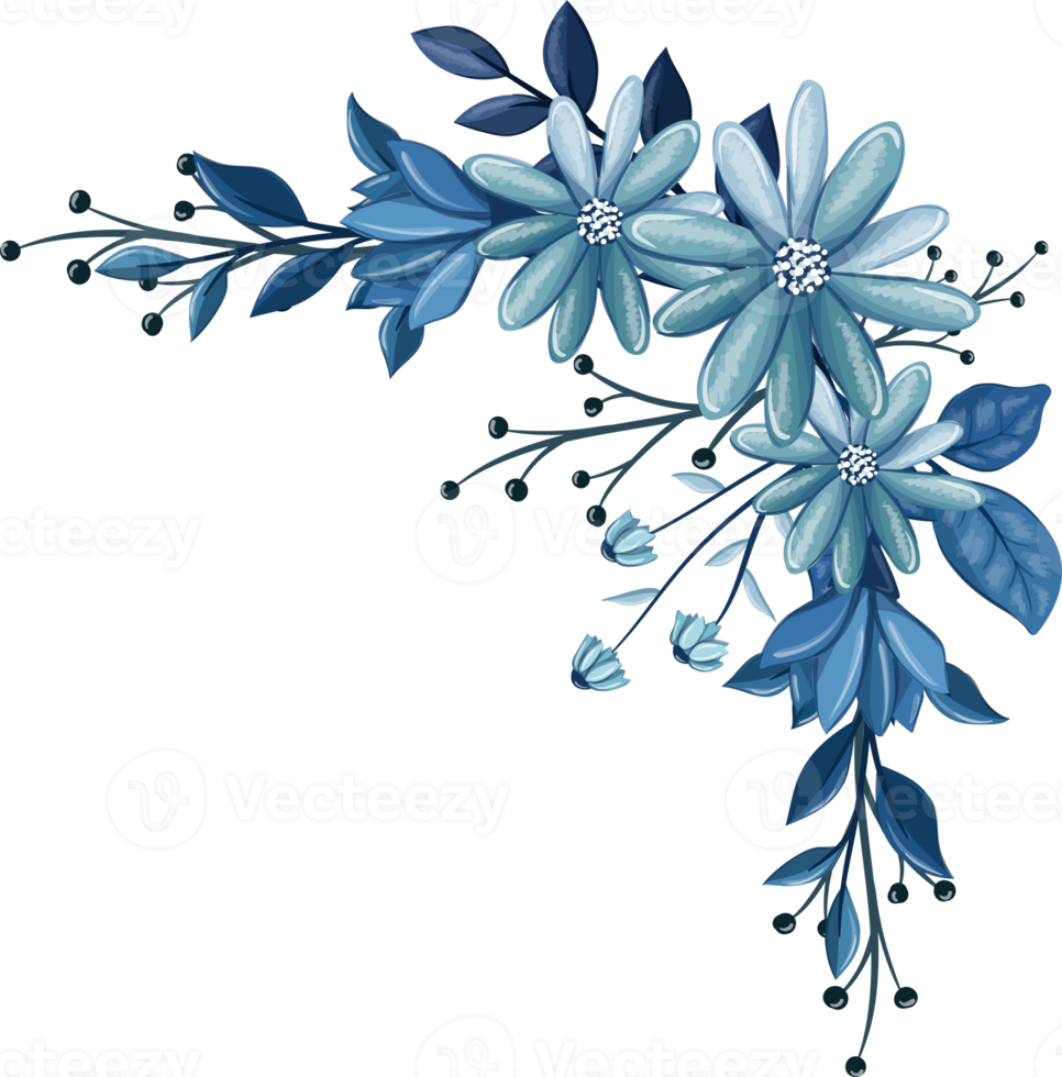 bouquet floral bleu à l'aquarelle png