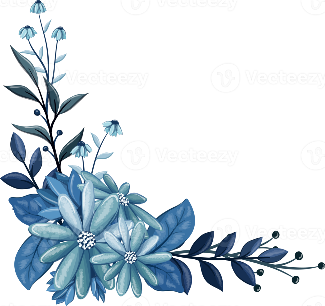 bouquet floral bleu à l'aquarelle png