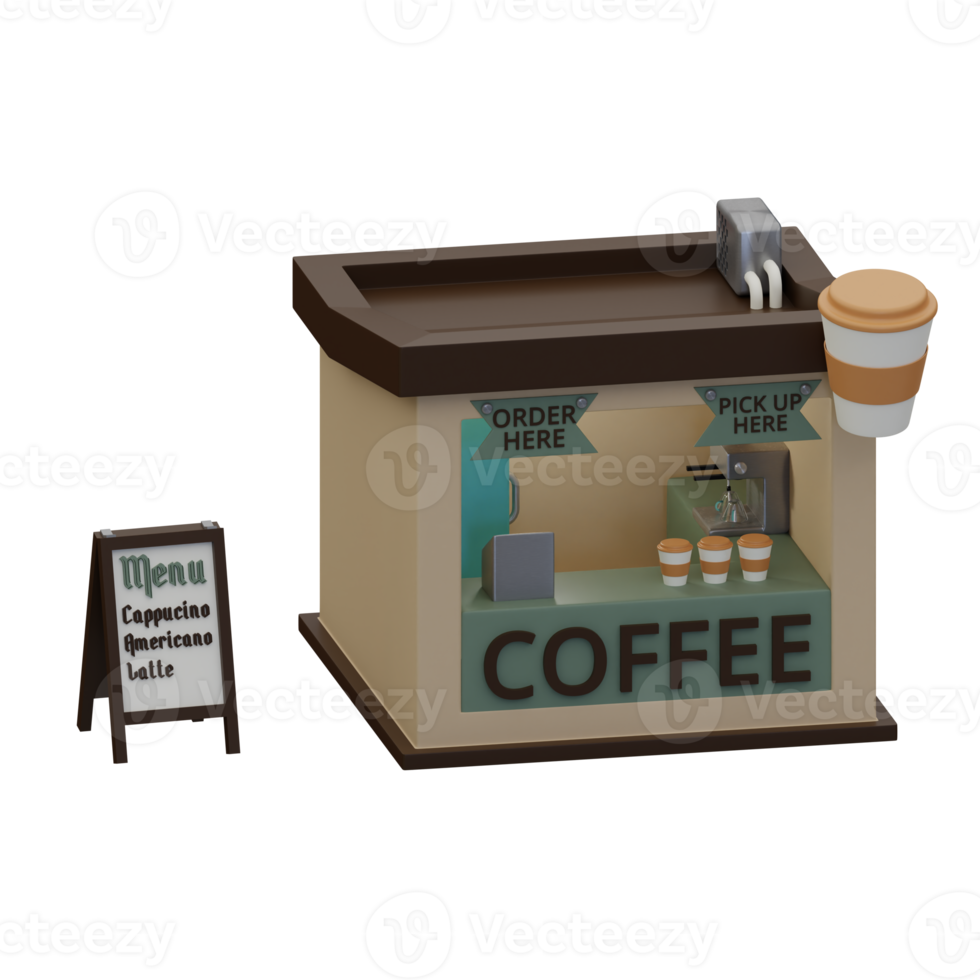 3d rendered isometric coffee shop perfect for scene background png