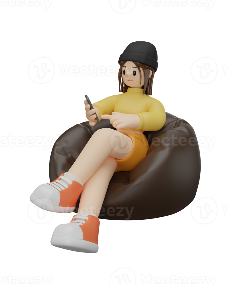 3D cartoon character woman with bean bag png