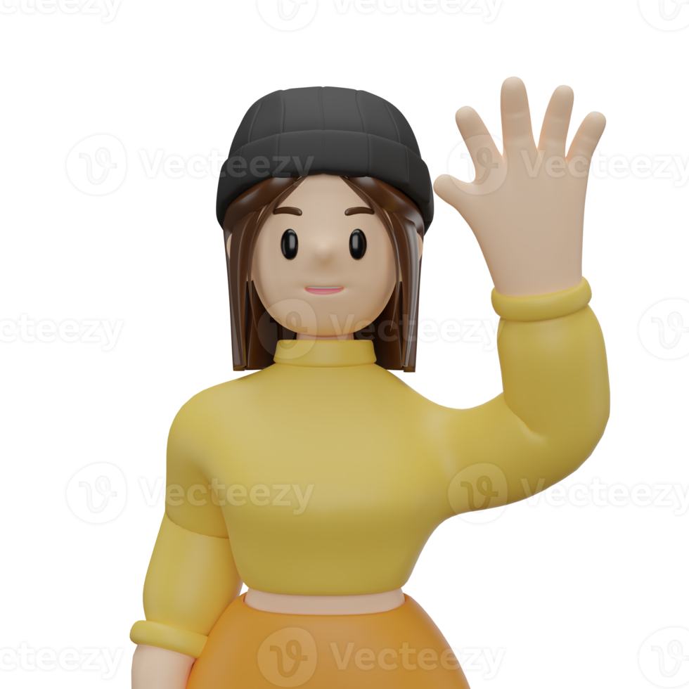 3D women waving hand. close up png
