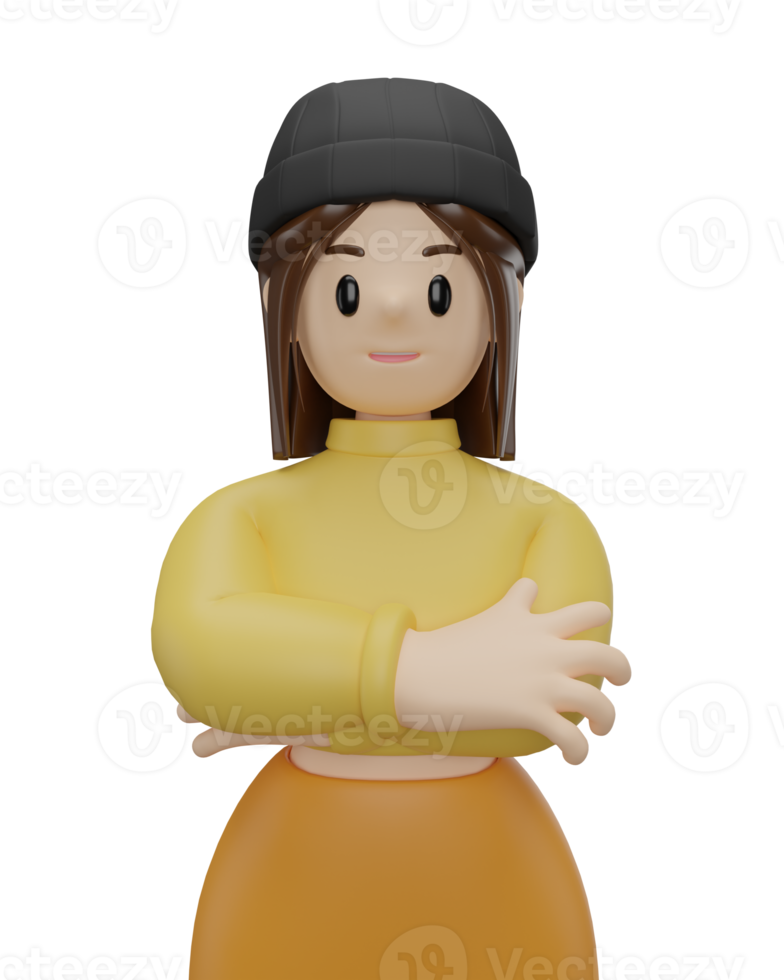 3D character women arms crossed png