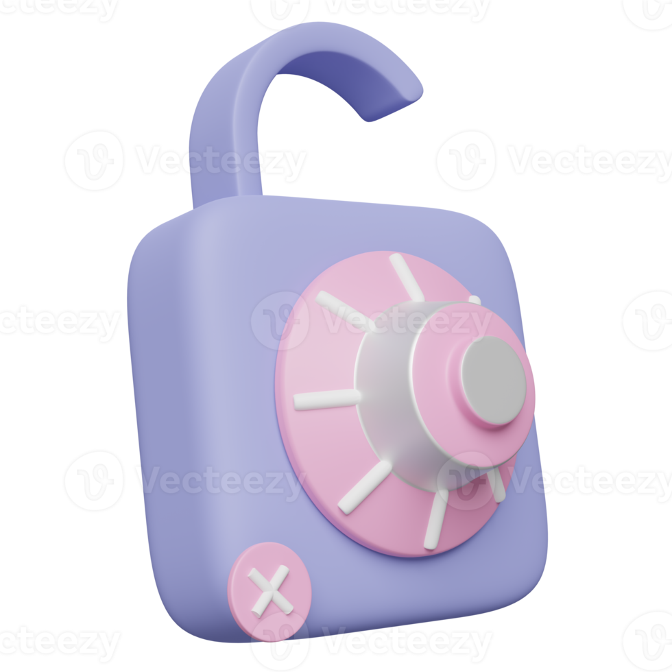 olåst hänglås ikon med Lösenord osäker isolerat. säkerhet data skydd, minimal begrepp, 3d illustration eller 3d framställa png