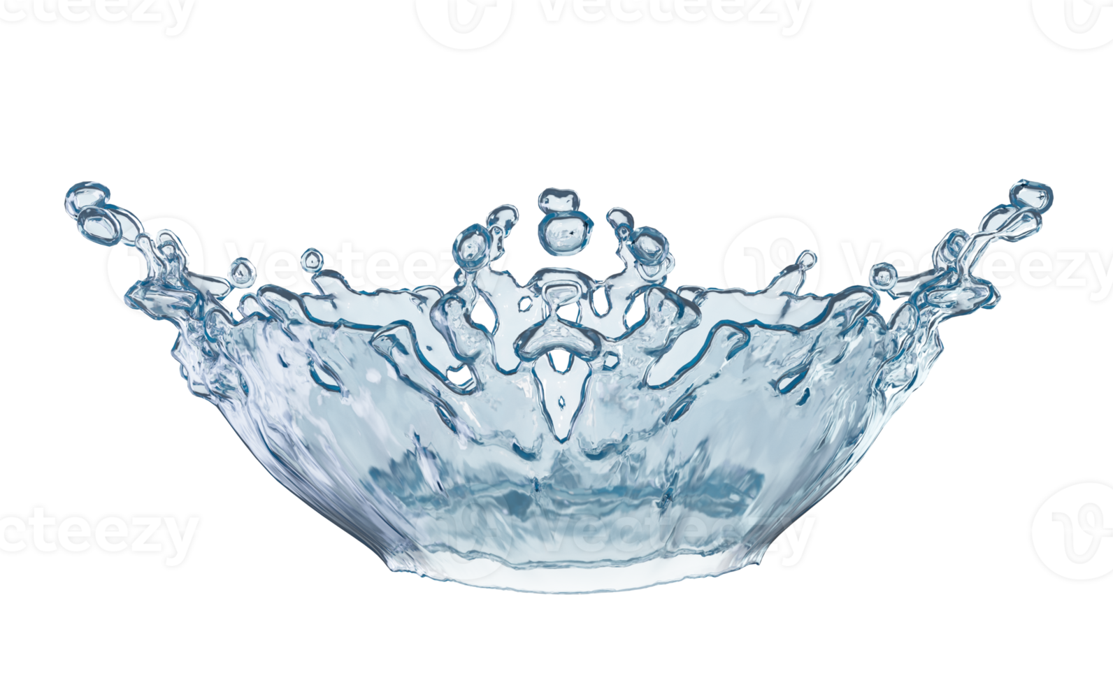 3d water plons transparant, Doorzichtig blauw water verspreide in de omgeving van geïsoleerd. 3d geven illustratie png