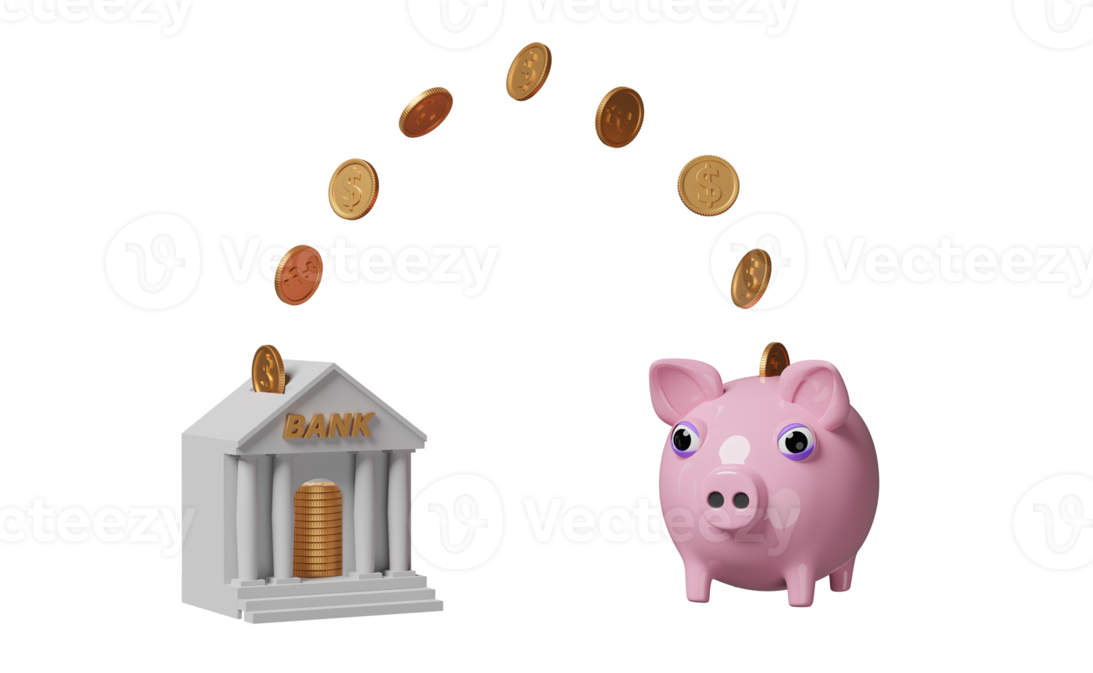pink piggy bank with bank or tax office building, coin isolated. saving money concept, 3d illustration, 3d render png