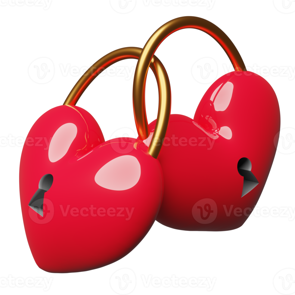 Heart shaped padlocks isolated. valentine's day concept, minimal abstract, 3d illustration or 3d render png