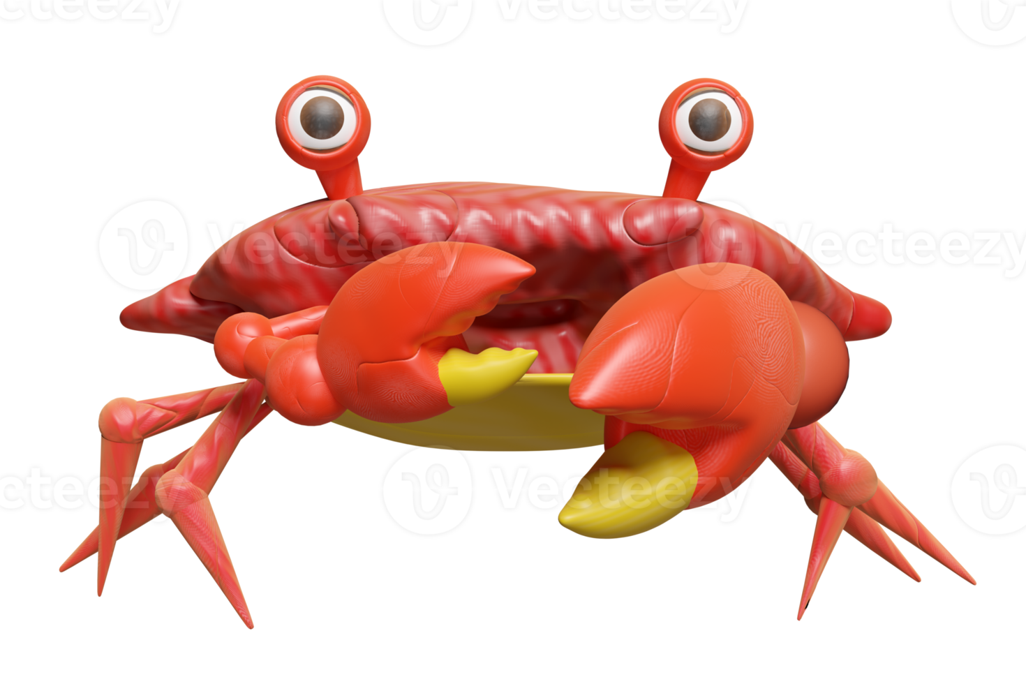 3D rote Krabbe aus Plastilin isoliert. Tonspielzeug-Icon-Konzept, 3D-Grafik rendern png