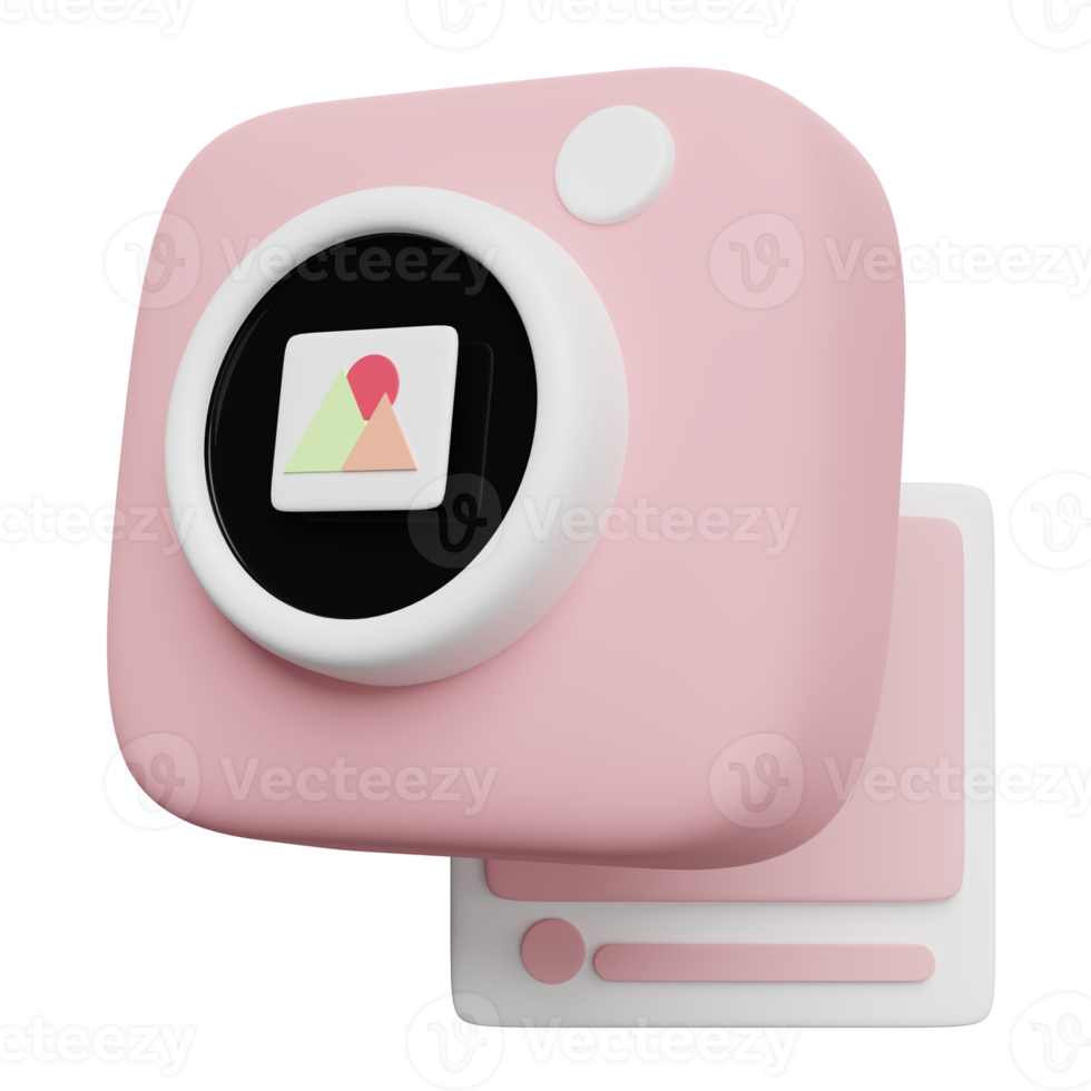 3d pink photo camera icon isolated. minimal concept,  3d render illustration png