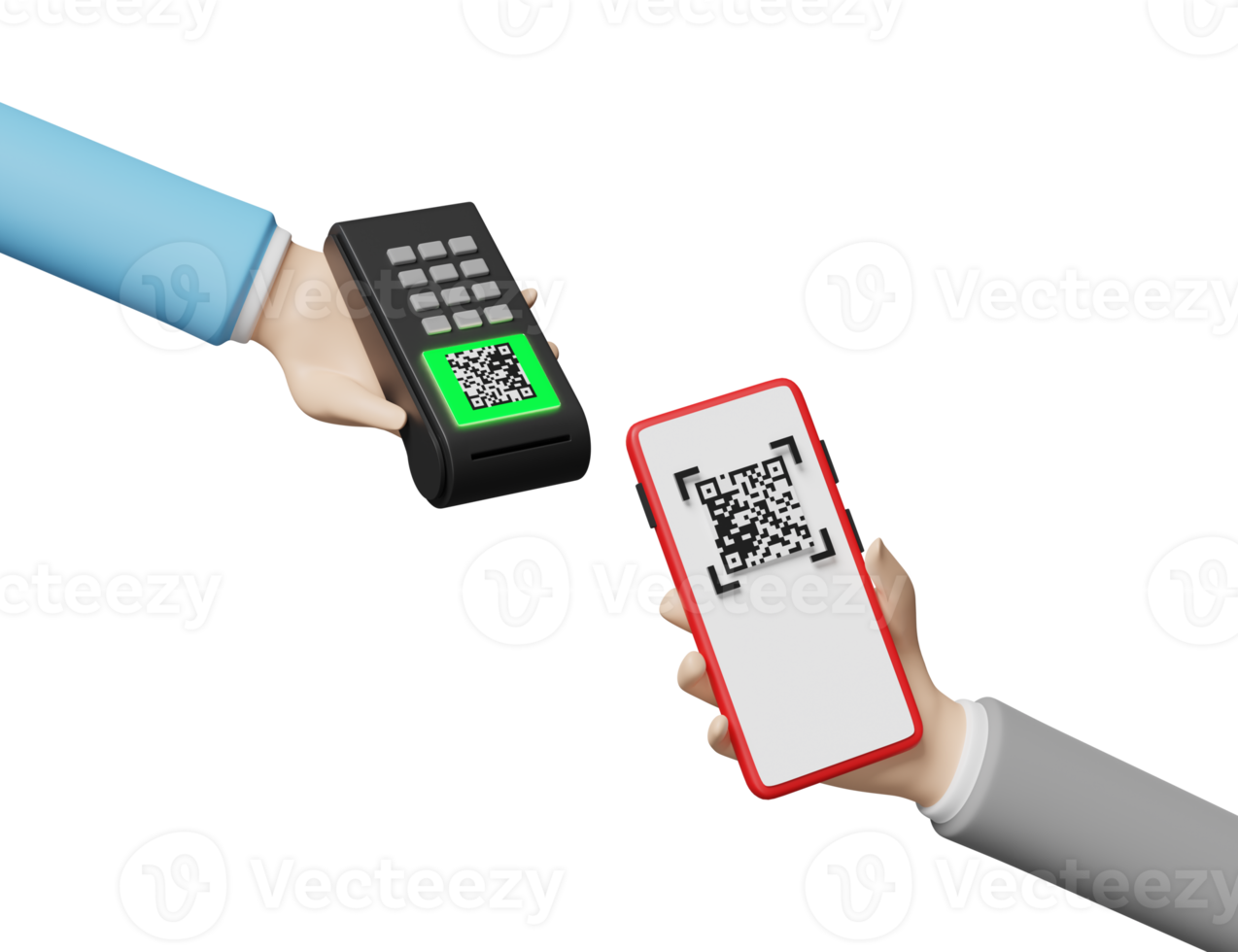 hand holding mobile phone, smartphone with payment machine, pos terminal, electronic bill, qr code scanner isolated. cashless payment, online shopping concept, 3d illustration, 3d render png
