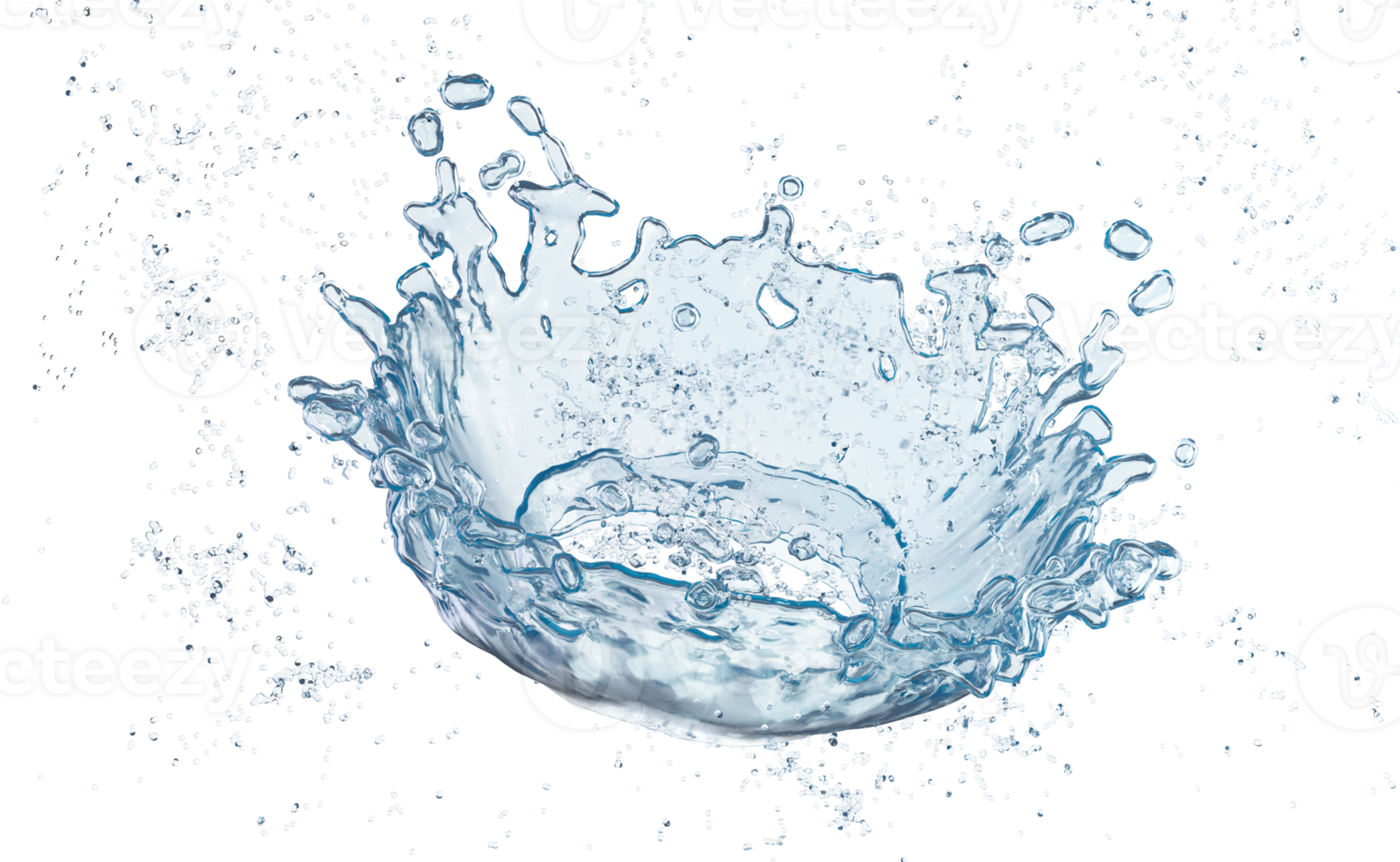 3d water splash transparent, clear blue water scattered around isolated. 3d render illustration png