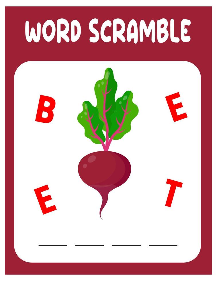 Beet word scramble . Educational game for kids. A workbook on spelling