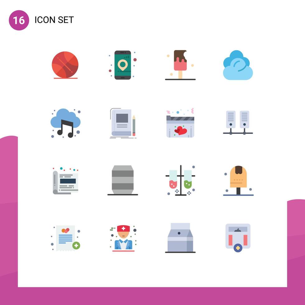 16 Thematic Vector Flat Colors and Editable Symbols of cloud storage desert server climate Editable Pack of Creative Vector Design Elements