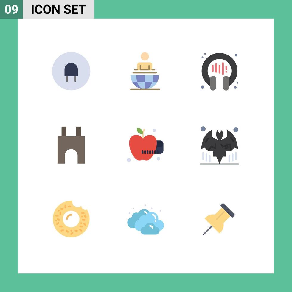 Universal Icon Symbols Group of 9 Modern Flat Colors of food medieval conversation fortress castle building Editable Vector Design Elements
