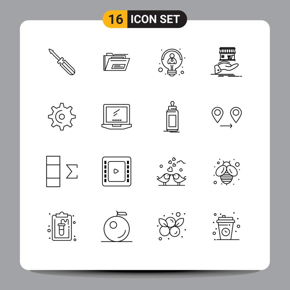 Editable Vector Line Pack of 16 Simple Outlines of hand shopping rar donate thinking Editable Vector Design Elements