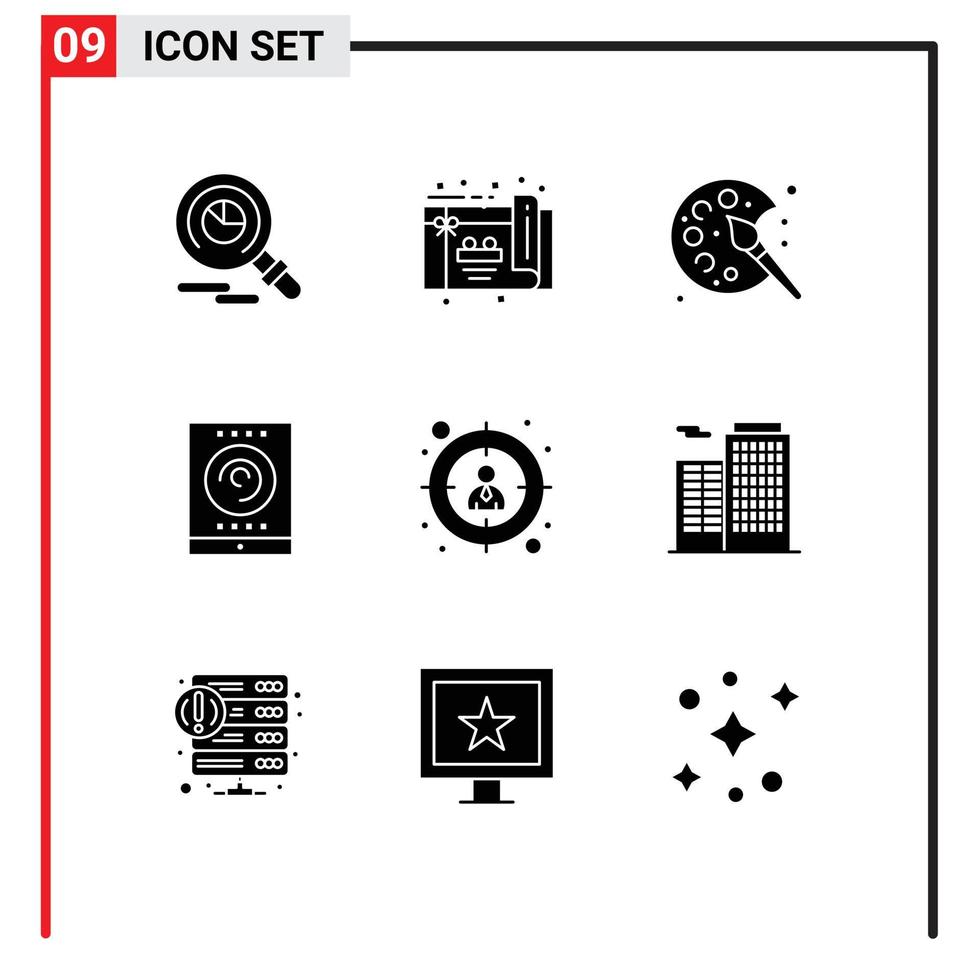 Pictogram Set of 9 Simple Solid Glyphs of apartment search hobbies employee streaming Editable Vector Design Elements