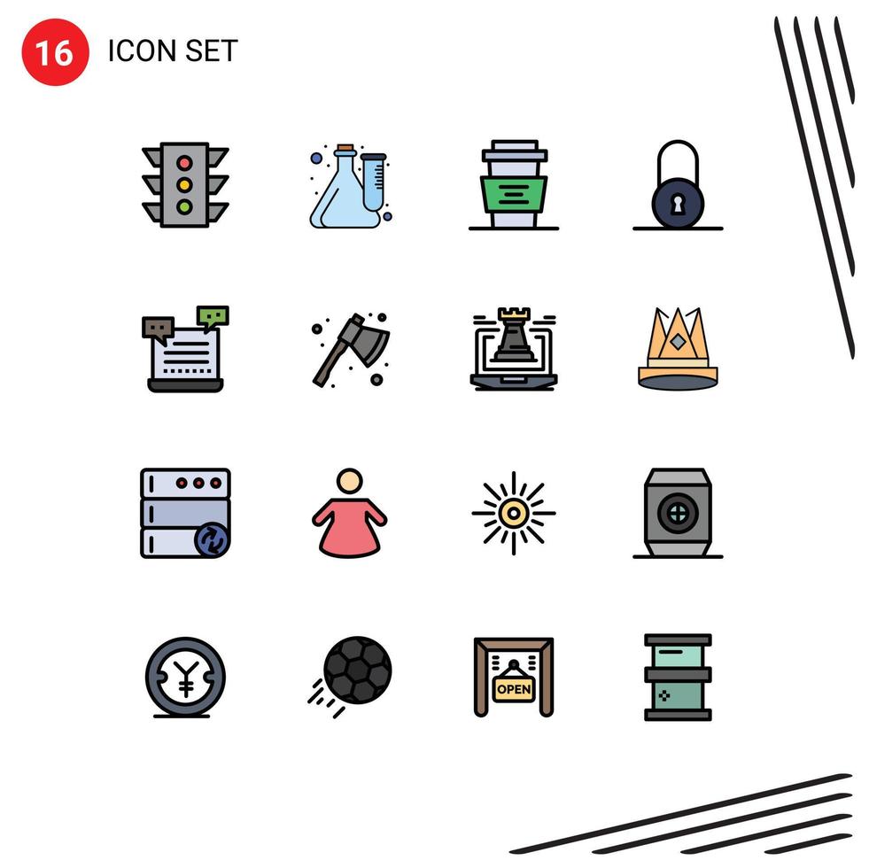 Universal Icon Symbols Group of 16 Modern Flat Color Filled Lines of padlock lock lab drink coffee Editable Creative Vector Design Elements