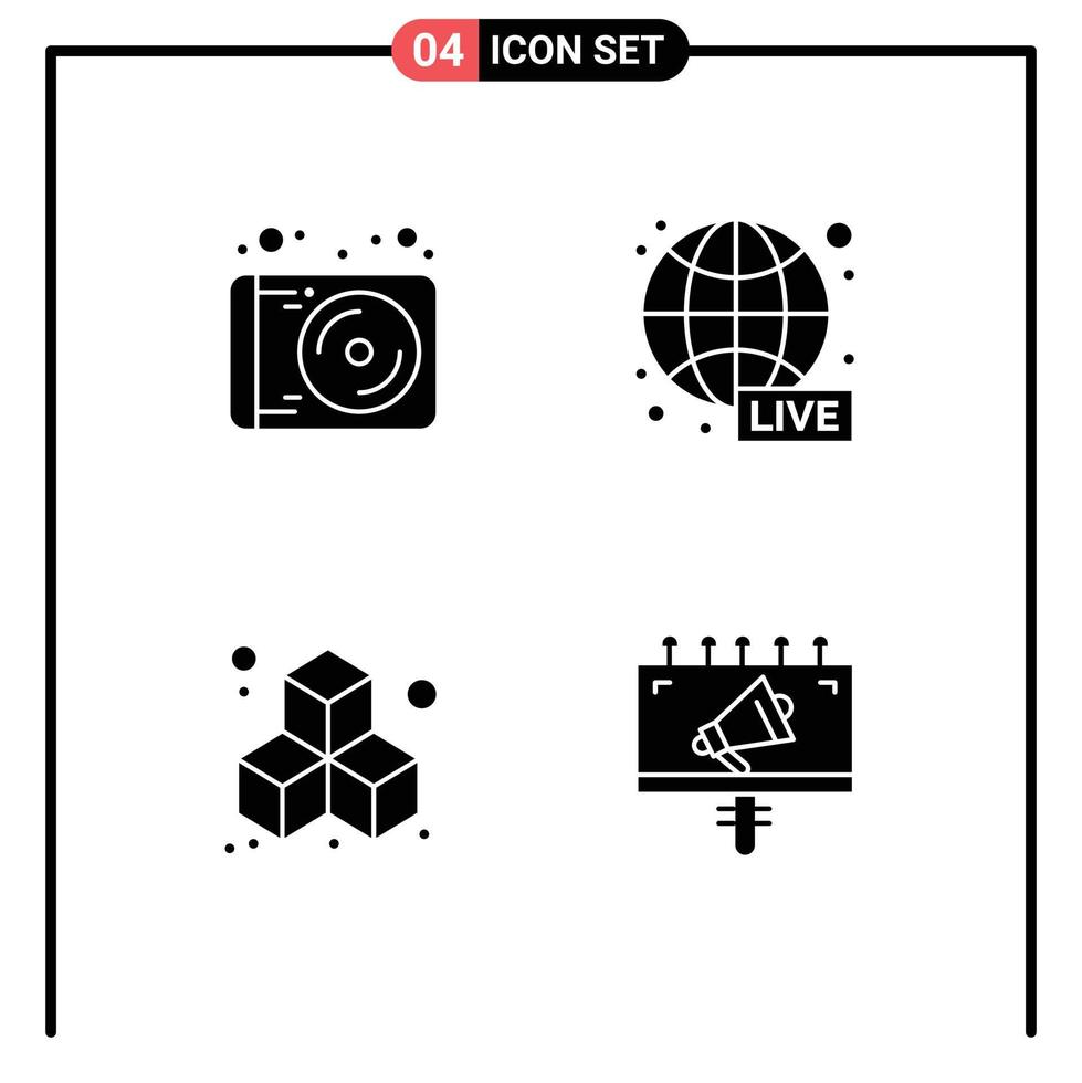 Pictogram Set of 4 Simple Solid Glyphs of device cube technology news advertisement Editable Vector Design Elements