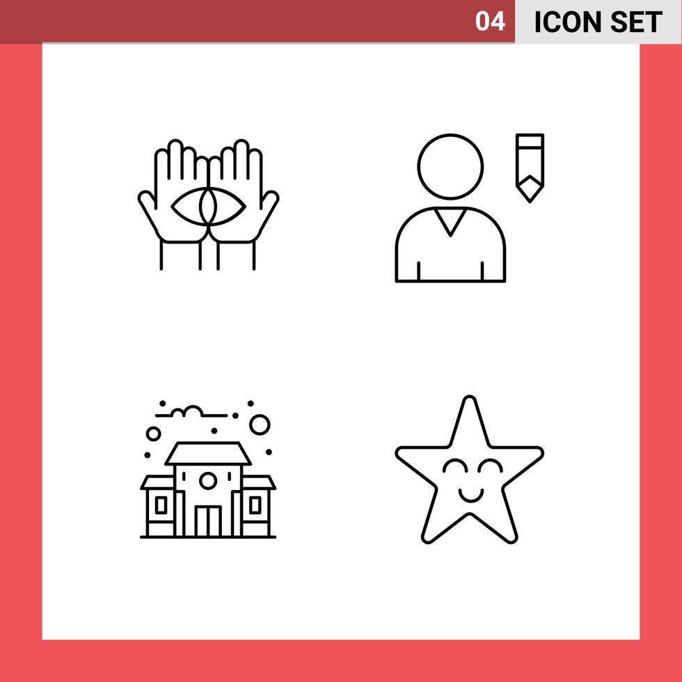 Pack of 4 creative Filledline Flat Colors of conspiracy education building mystery profile fable Editable Vector Design Elements