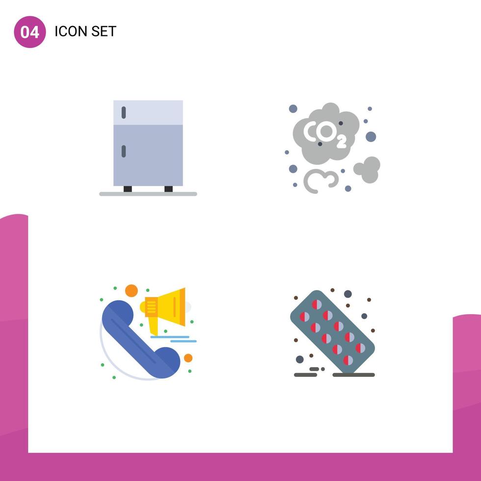 Group of 4 Modern Flat Icons Set for devices announcement equipment carbon dioxide loudspeaker Editable Vector Design Elements