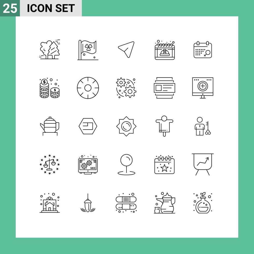 25 Universal Lines Set for Web and Mobile Applications calendar may arrow labor calendar Editable Vector Design Elements