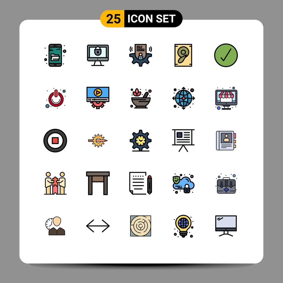 Modern Set of 25 Filled line Flat Colors Pictograph of complete check setting speaker music Editable Vector Design Elements