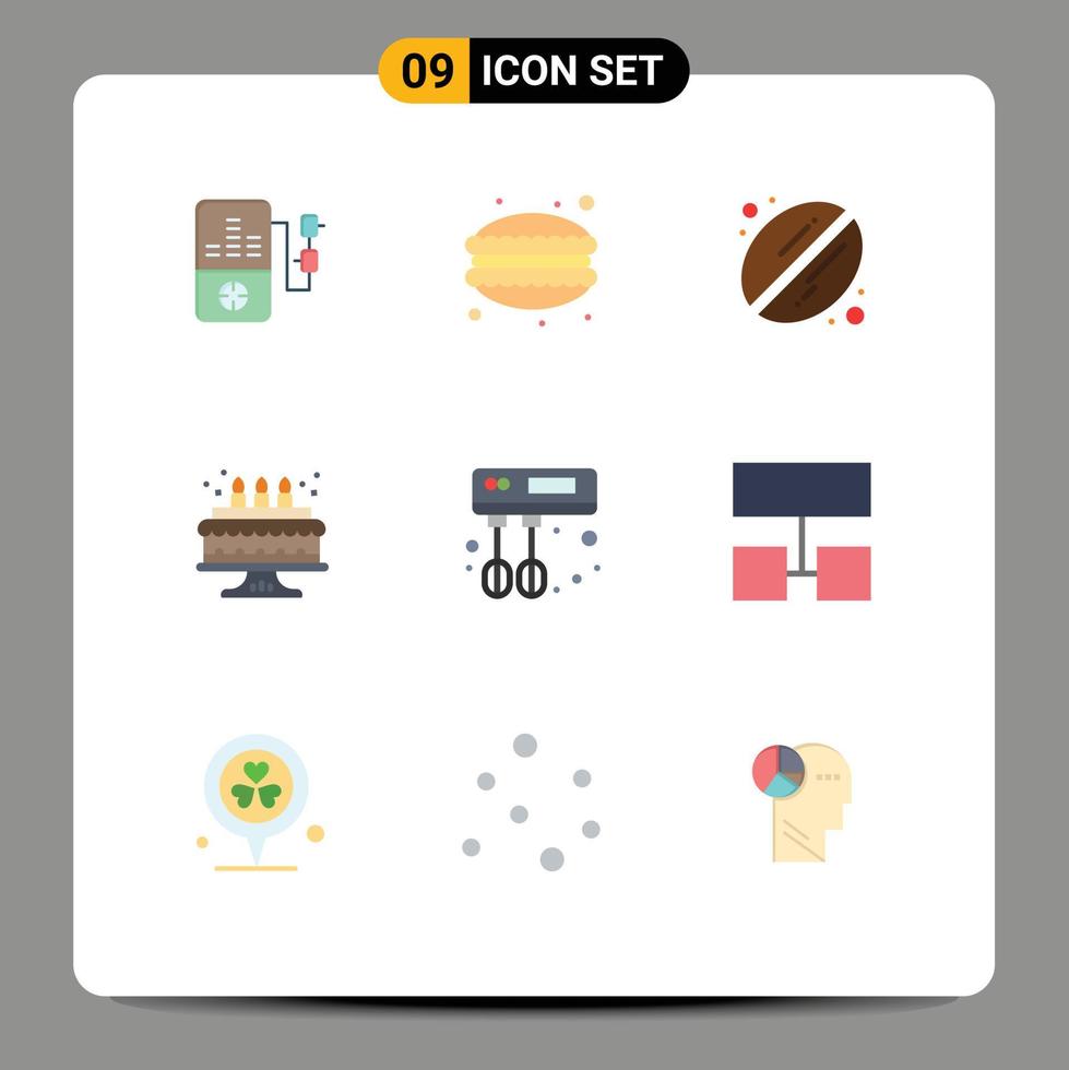 9 Thematic Vector Flat Colors and Editable Symbols of sitemap mixer coffee kitchen candle Editable Vector Design Elements
