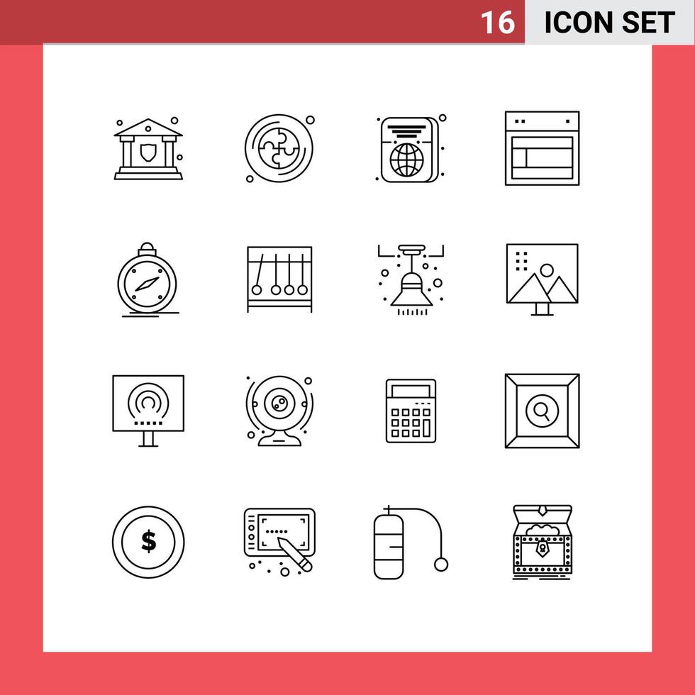 Universal Icon Symbols Group of 16 Modern Outlines of direction website ticket web layout Editable Vector Design Elements