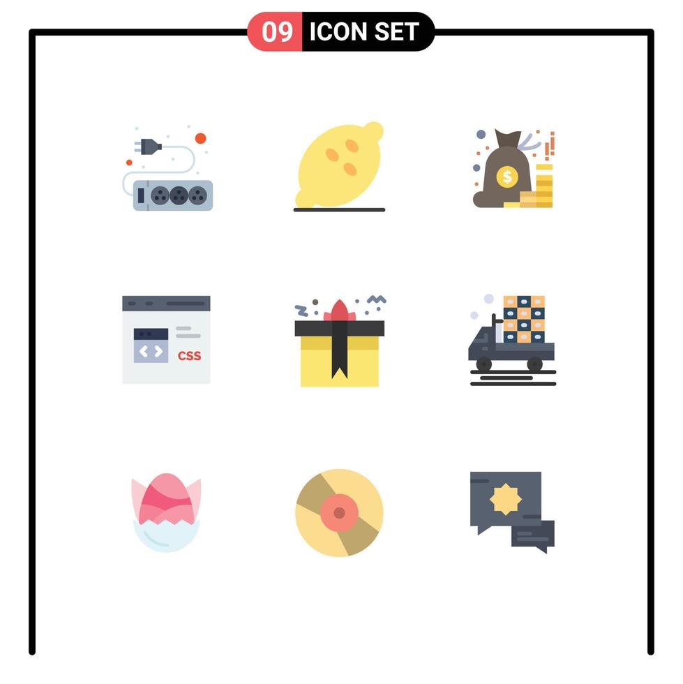 Set of 9 Commercial Flat Colors pack for development css account coding saving Editable Vector Design Elements