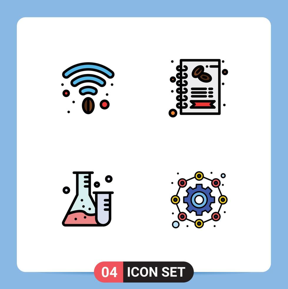 4 Universal Filledline Flat Colors Set for Web and Mobile Applications cafe lab business shop affiliate Editable Vector Design Elements