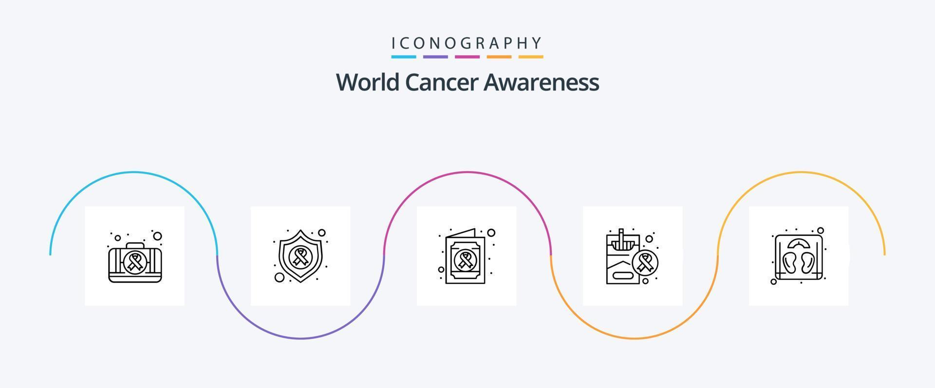 paquete de iconos de la línea 5 de concientización sobre el cáncer mundial que incluye la máquina. peso. salud. de fumar. salud vector