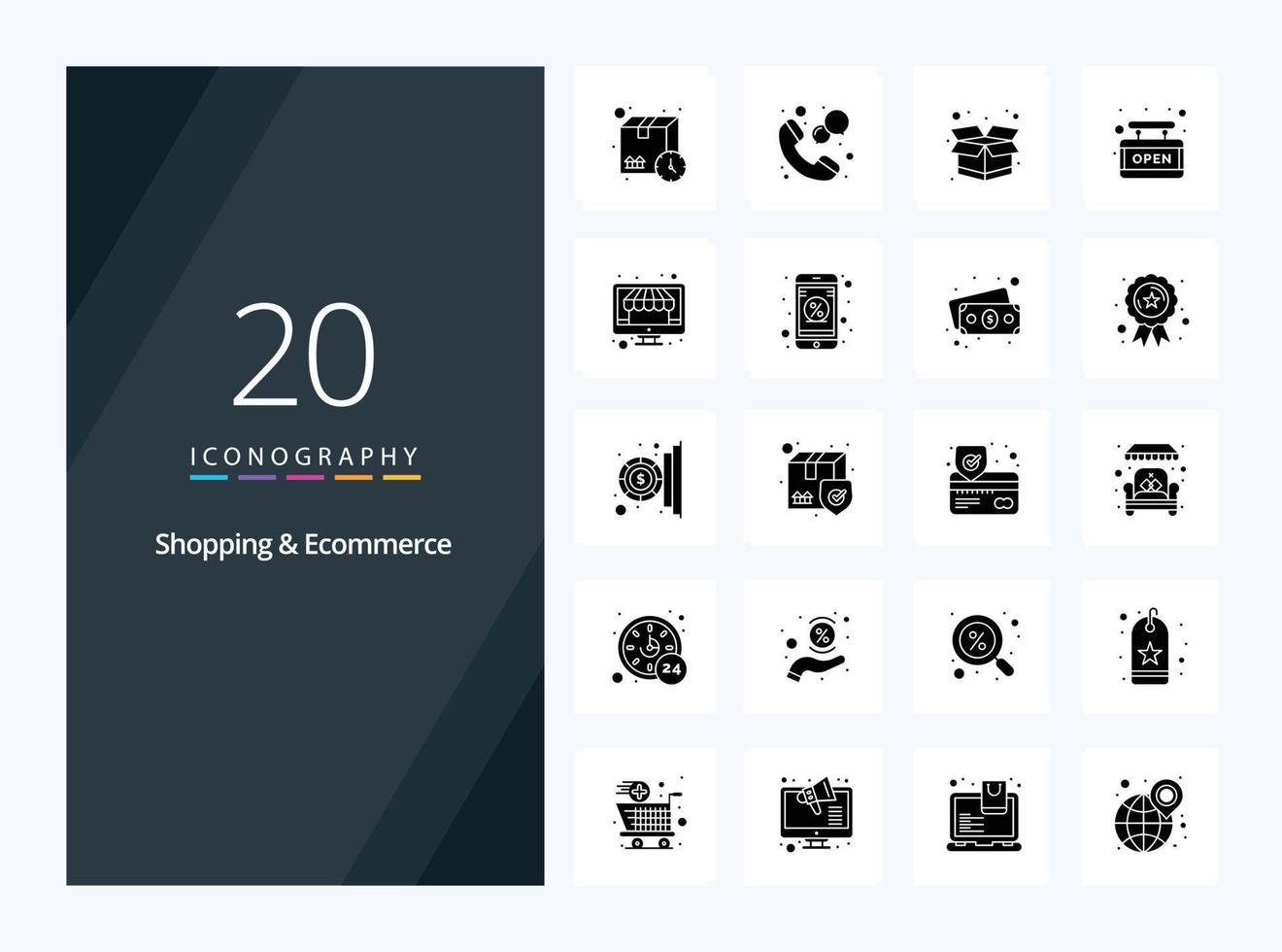 20 Shopping And Ecommerce Solid Glyph icon for presentation vector