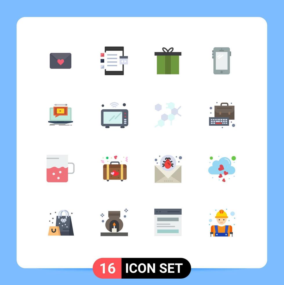 Mobile Interface Flat Color Set of 16 Pictograms of laptop huawei accessories mobile phone Editable Pack of Creative Vector Design Elements