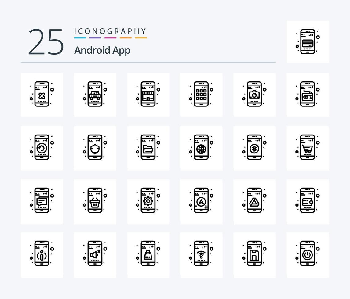 Android App 25 Line icon pack including mobile. application. buy. smartphone. app vector