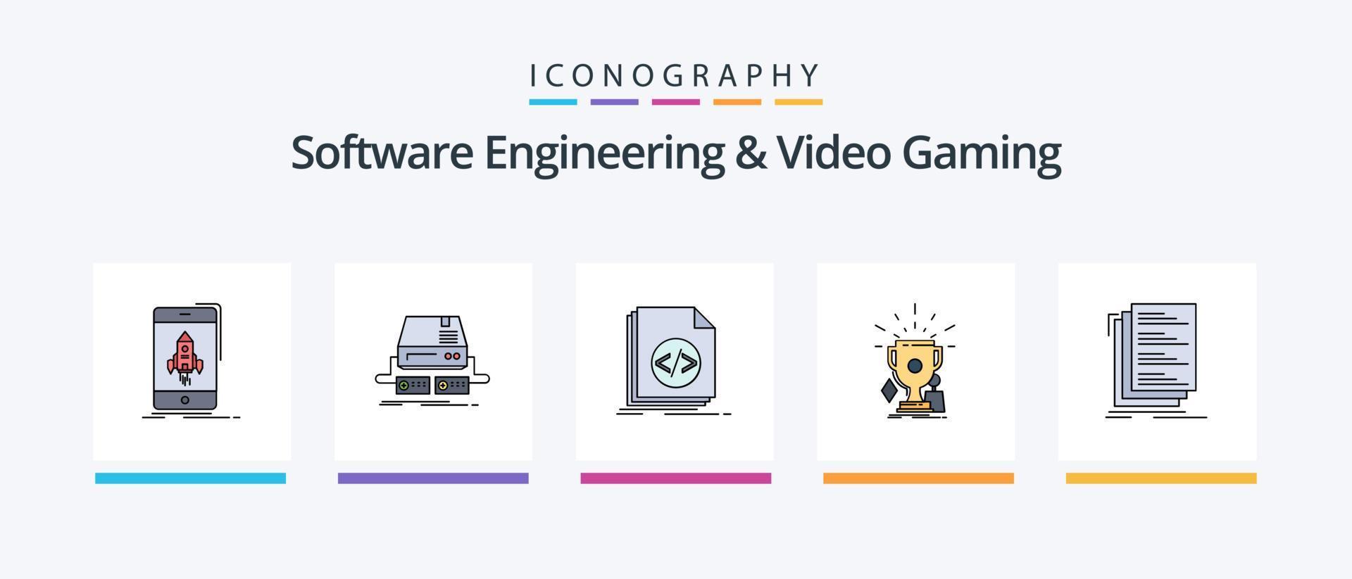 Software Engineering And Video Gaming Line Filled 5 Icon Pack Including developer. api. streaming. play. gaming. Creative Icons Design vector