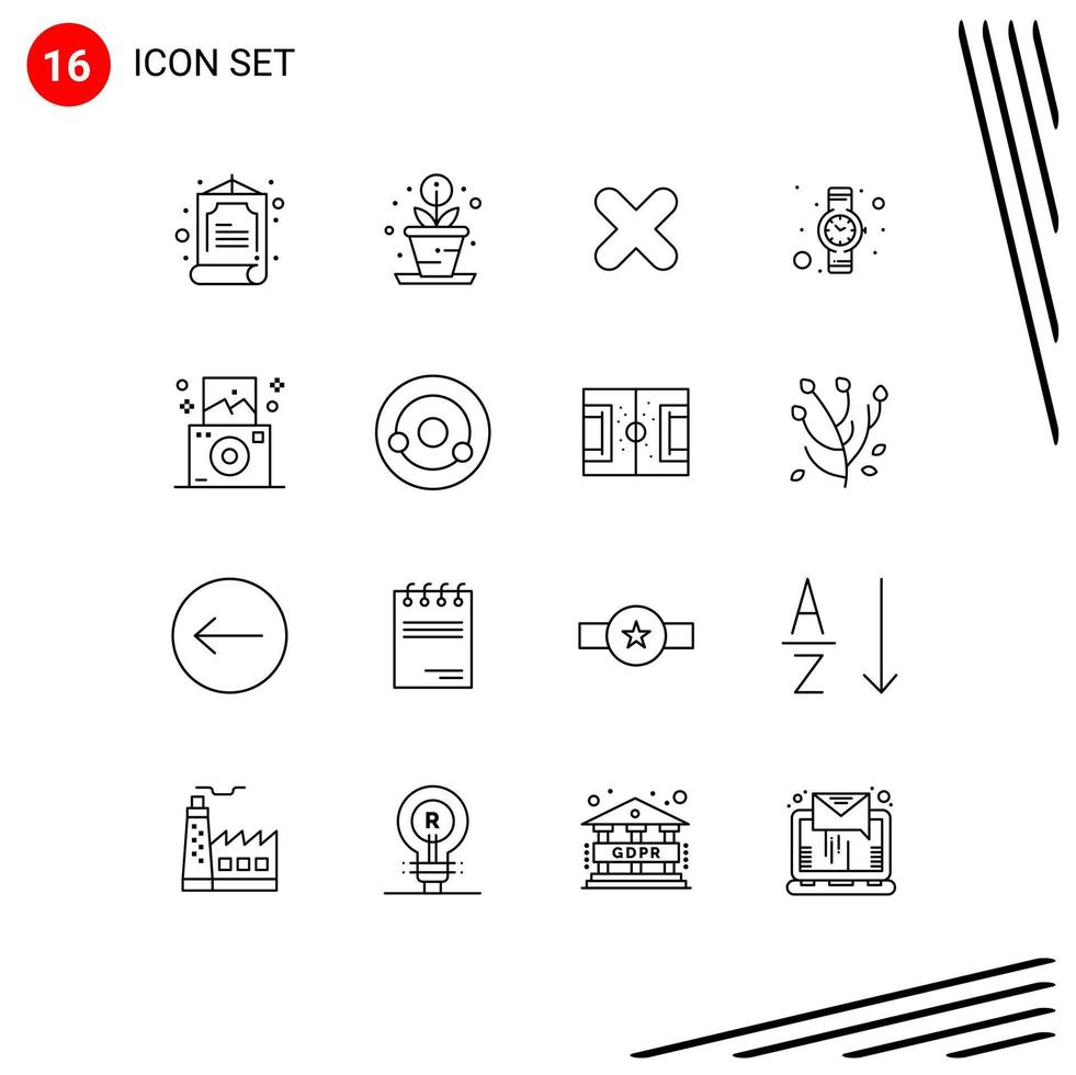 Modern Set of 16 Outlines Pictograph of biology travel close regular watch Editable Vector Design Elements